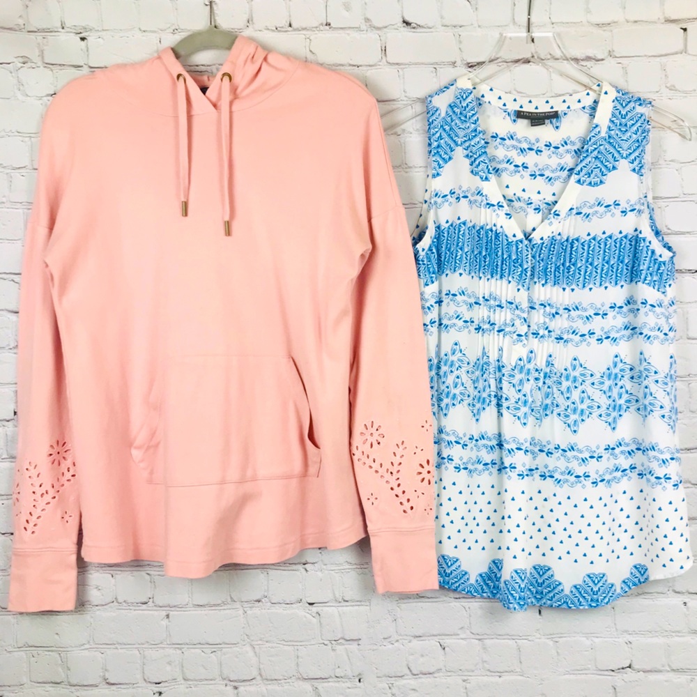 Pea in the Pod Pink Sweatshirt + Blue Flowy Top S